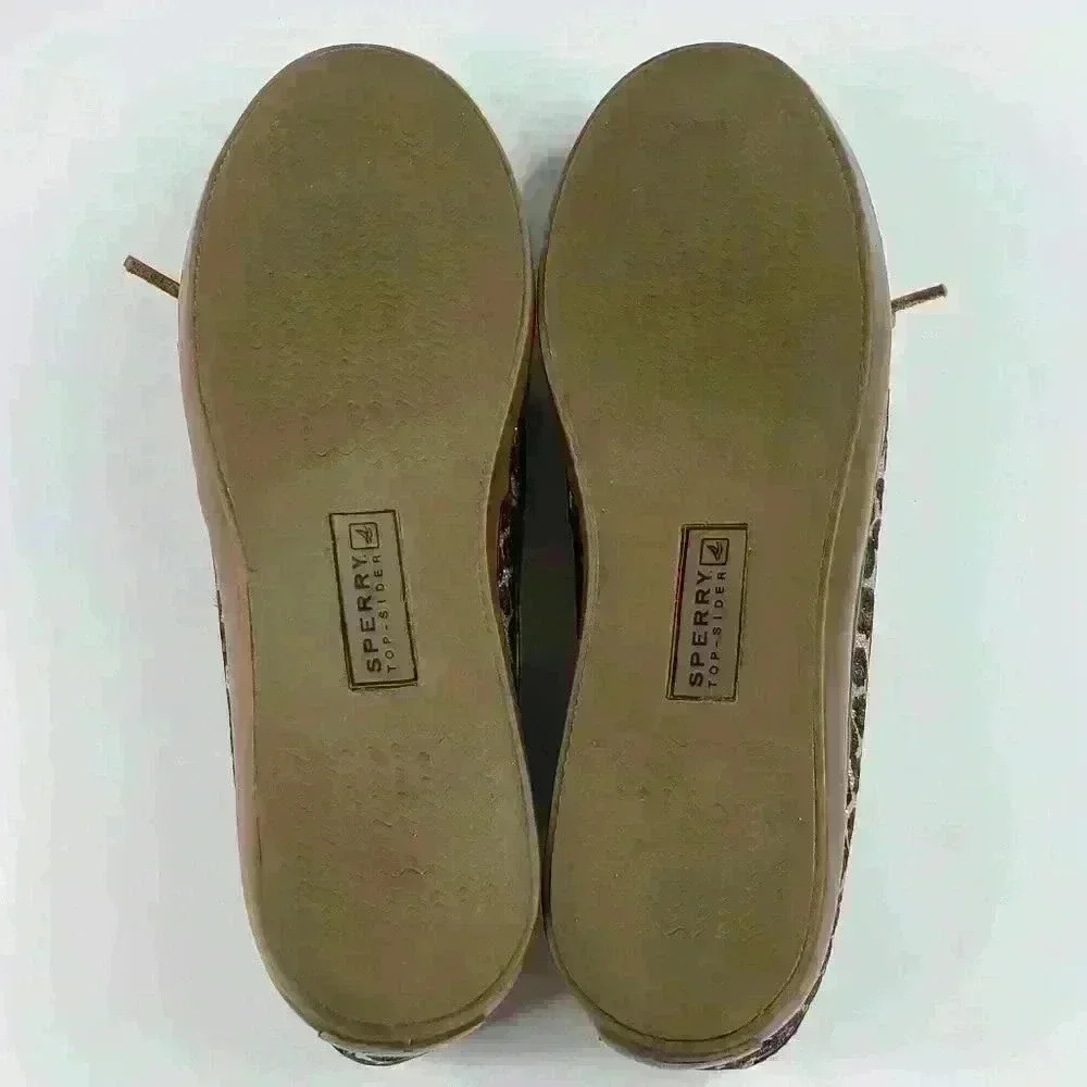 Sperry Top Sider Boat Shoes Sparkly Leopard Brown Black Raw Hide Lace Size 7.5M - Picture 13 of 16